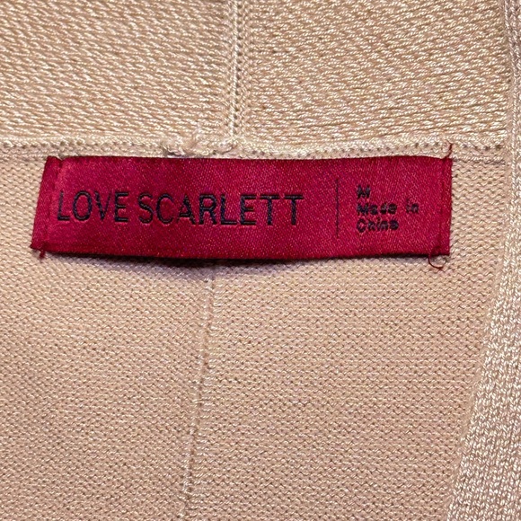 Love Scarlett Long Tan/Beige Long Open Front Cardigan Sweater Size M Side Slit - Picture 3 of 9